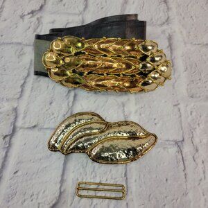Vtg Exart Mexican Mixed Metals Belt Buckle Set of 2 Silver & Brass Handcrafted